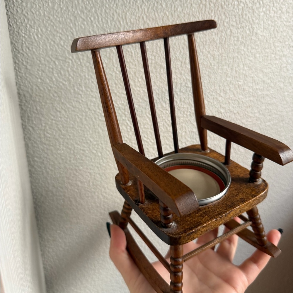 Vintage doll Wooden Brown Rocking Chair Candle Holder